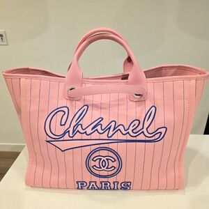 Chanel 2023 Baseball Canvas Shopper Pink/Navy Tote